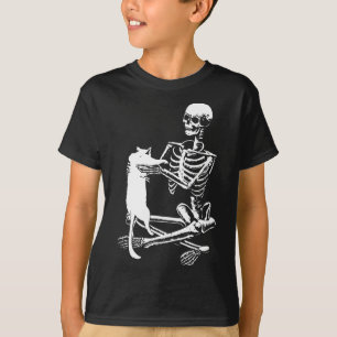 Skeleton Holding A Cat Lazy Halloween Costume Skul T-Shirt