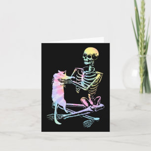Skeleton Holding A Cat Lazy Halloween Costume Tie Card