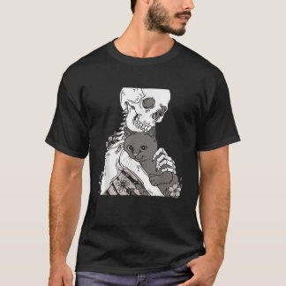 Skeleton Holding A Cat Shirt Lazy Halloween Costum