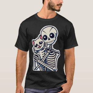Skeleton Holding A Cat Shirt Lazy Halloween Costum