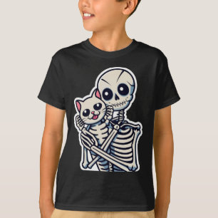 Skeleton Holding A Cat Shirt Lazy Halloween Costum