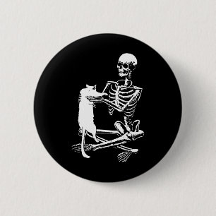 Skeleton Holding A Cat Shirt Lazy Halloween Costum 6 Cm Round Badge