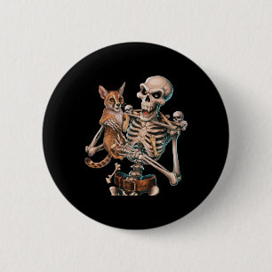 Skeleton Holding A Cat Skull Kitty Halloween Men W 6 Cm Round Badge