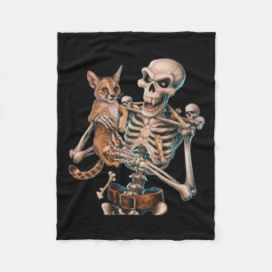 Skeleton Holding A Cat Skull Kitty Halloween Men W Fleece Blanket