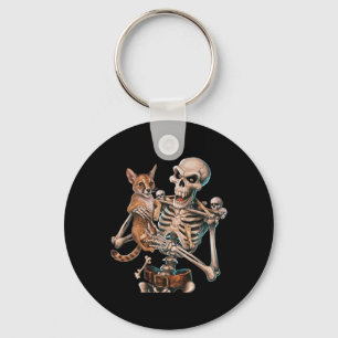 Skeleton Holding A Cat Skull Kitty Halloween Men W Key Ring