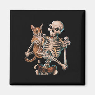 Skeleton Holding A Cat Skull Kitty Halloween Men W Magnet