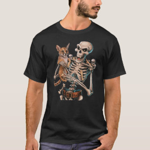 Skeleton Holding A Cat Skull Kitty Halloween Men W T-Shirt