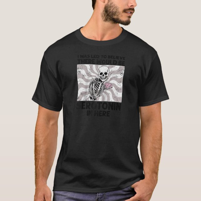 Skeleton Holding Brain Retro Psychedelic Gothic Ar T-Shirt (Front)