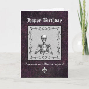 Skeleton Holding Cake Funny Goth Custom Birthday Card