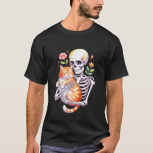 Skeleton Holding Cat Flowers T-Shirt