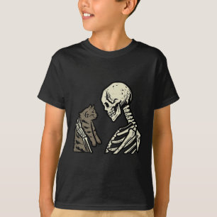 Skeleton Holding Cat Fun Halloween Skull Men Women T-Shirt