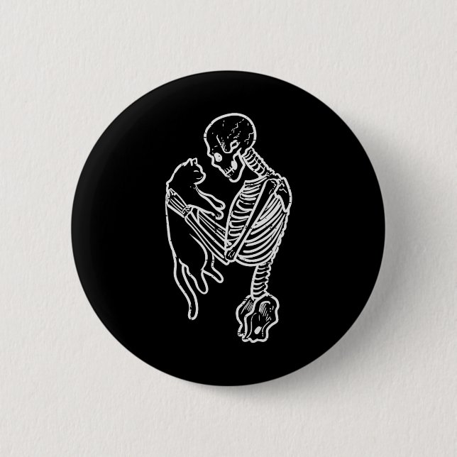 Skeleton Holding Cat Funny Halloween Costume Men W 6 Cm Round Badge (Front)