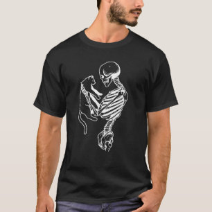 Skeleton Holding Cat Funny Halloween Skull Men Wom T-Shirt