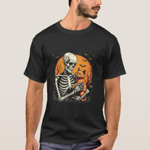Skeleton Holding Cat Funny Halloween T Shirt