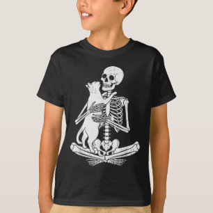 Skeleton Holding Cat Funny Soky Halloween Meow Kit T-Shirt
