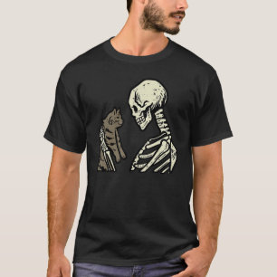 Skeleton Holding Cat Halloween Skull Men Women Ki T-Shirt