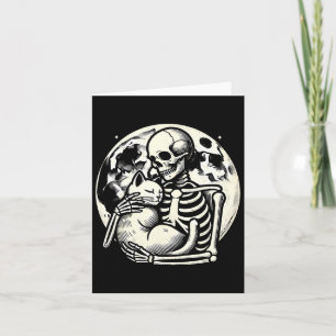 Skeleton Holding Cat Spooky Skull Halloween Gothic Card