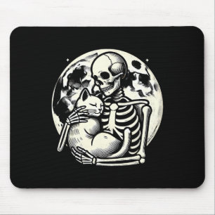 Skeleton Holding Cat Spooky Skull Halloween Gothic Mouse Pad