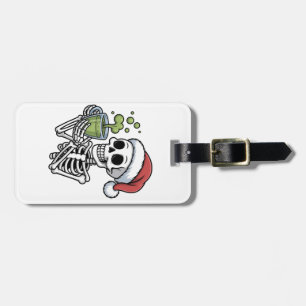 Skeleton Holding Matcha Drink Wearing Santa Hat Luggage Tag