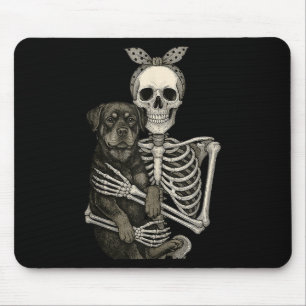 Skeleton Holding Rottweiler Dog Funny Lazy Hallowe Mouse Pad