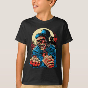 Skeleton Horror Movie T Shirt Poker Gambling Skull
