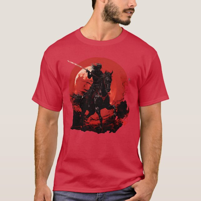 Skeleton horse Human skeleton Horse riding Sword T-Shirt (Front)
