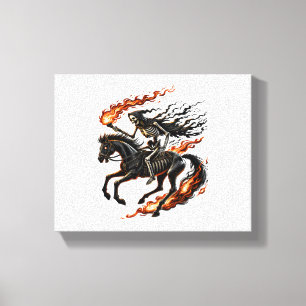 Skeleton Horseman Riding Flaming Horse Canvas Print