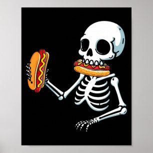 Skeleton Hot Dog Halloween Poster
