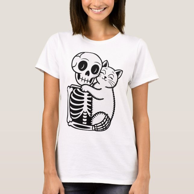 Skeleton Hugging a Cat T-Shirt (Front)