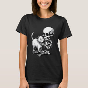 Skeleton Hugging A Cute Cat Toddler Kids Boys Tric T-Shirt