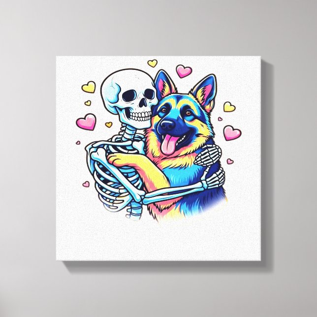 Skeleton Hugging a German Shepherd � Unique Gothic Canvas Print (Front)