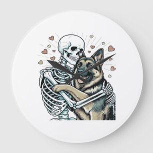 Skeleton Hugging a German Shepherd � Unique Gothic Large Clock