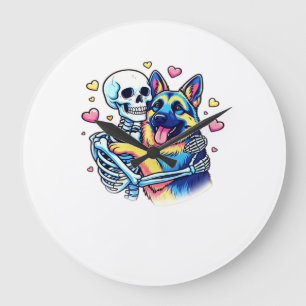 Skeleton Hugging a German Shepherd � Unique Gothic Large Clock