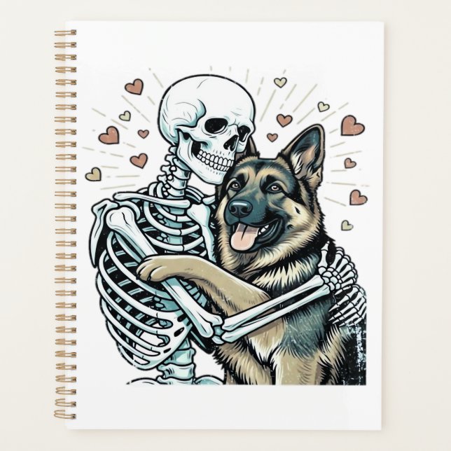 Skeleton Hugging a German Shepherd � Unique Gothic Planner (Front)