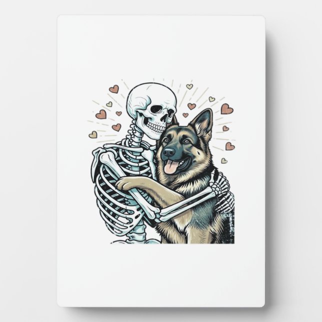Skeleton Hugging a German Shepherd � Unique Gothic Plaque (Front)
