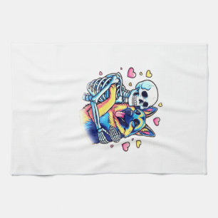 Skeleton Hugging a German Shepherd � Unique Gothic Tea Towel