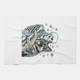 Skeleton Hugging a German Shepherd � Unique Gothic Tea Towel