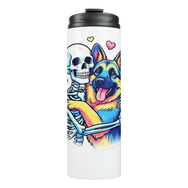 Skeleton Hugging a German Shepherd � Unique Gothic Thermal Tumbler (Front)