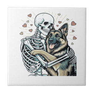 Skeleton Hugging a German Shepherd � Unique Gothic Tile