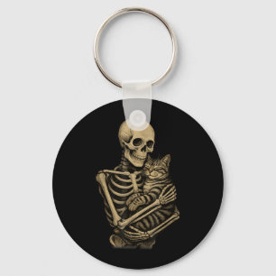 Skeleton Hugging American Shorthair cat Funny Key Ring