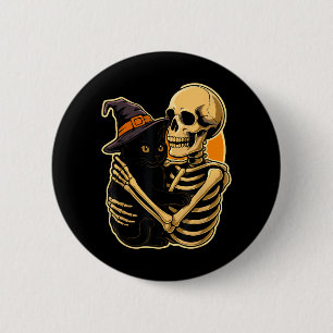 Skeleton Hugging Black Cat Halloween Cute Witch 6 Cm Round Badge