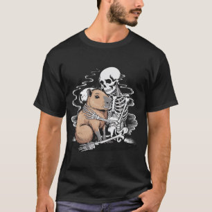 Skeleton Hugging Capybara Halloween T-Shirt – Cute