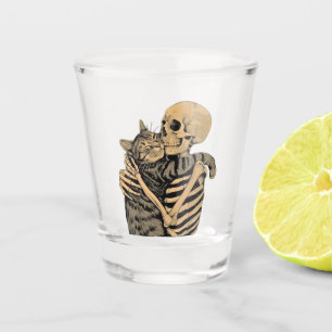 Skeleton Hugging Cat – Cute Gothic Cat Lover Gift Shot Glass