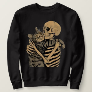 Skeleton Hugging Cat – Cute Gothic Cat Lover Gift Sweatshirt