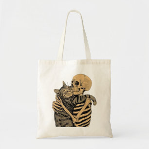 Skeleton Hugging Cat – Cute Gothic Cat Lover Gift Tote Bag