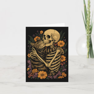 Skeleton Hugging Cat Floral Halloween Cats Lover  Card