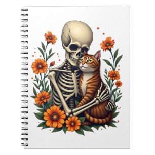 Skeleton Hugging Cat Floral Halloween Cats Lover Notebook
