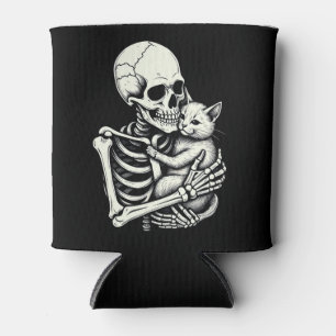 Skeleton Hugging Cat Funny Halloween Cat Lover Can Cooler