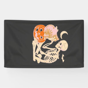 Skeleton Hugging Cat Halloween Cat Lover Cat Class Banner