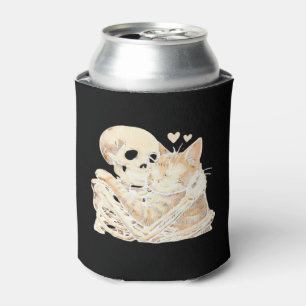 Skeleton Hugging Cat Halloween Cat Lover Cat Mom D Can Cooler